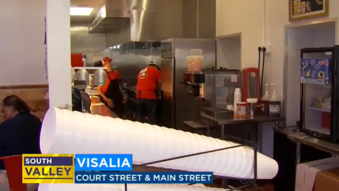 ABC30 coverage inside Wimpy’s Downtown Visalia restaurant in 2019